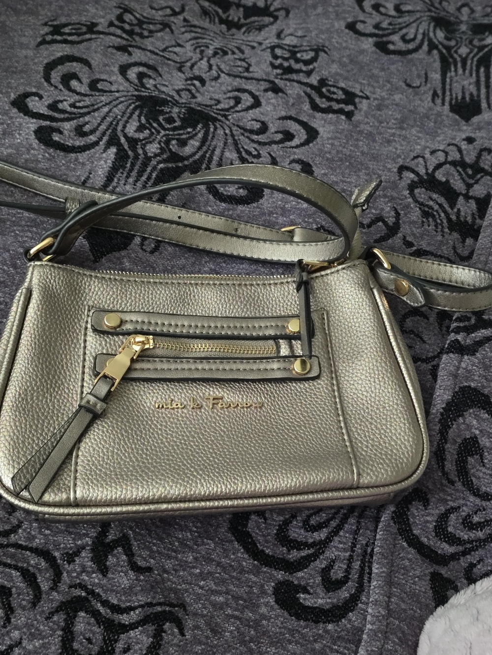 Salvatore Ferragamo Metallic Silver Crossbody with Gold Hardware